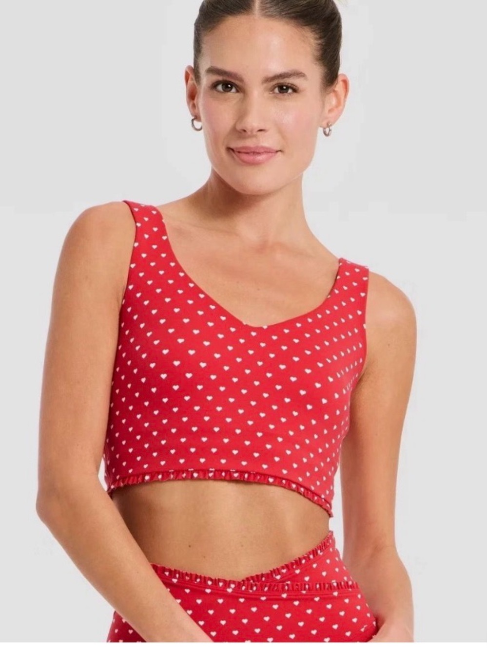 NWT Red Heart Light Support Ruffle Crop Sports Bra